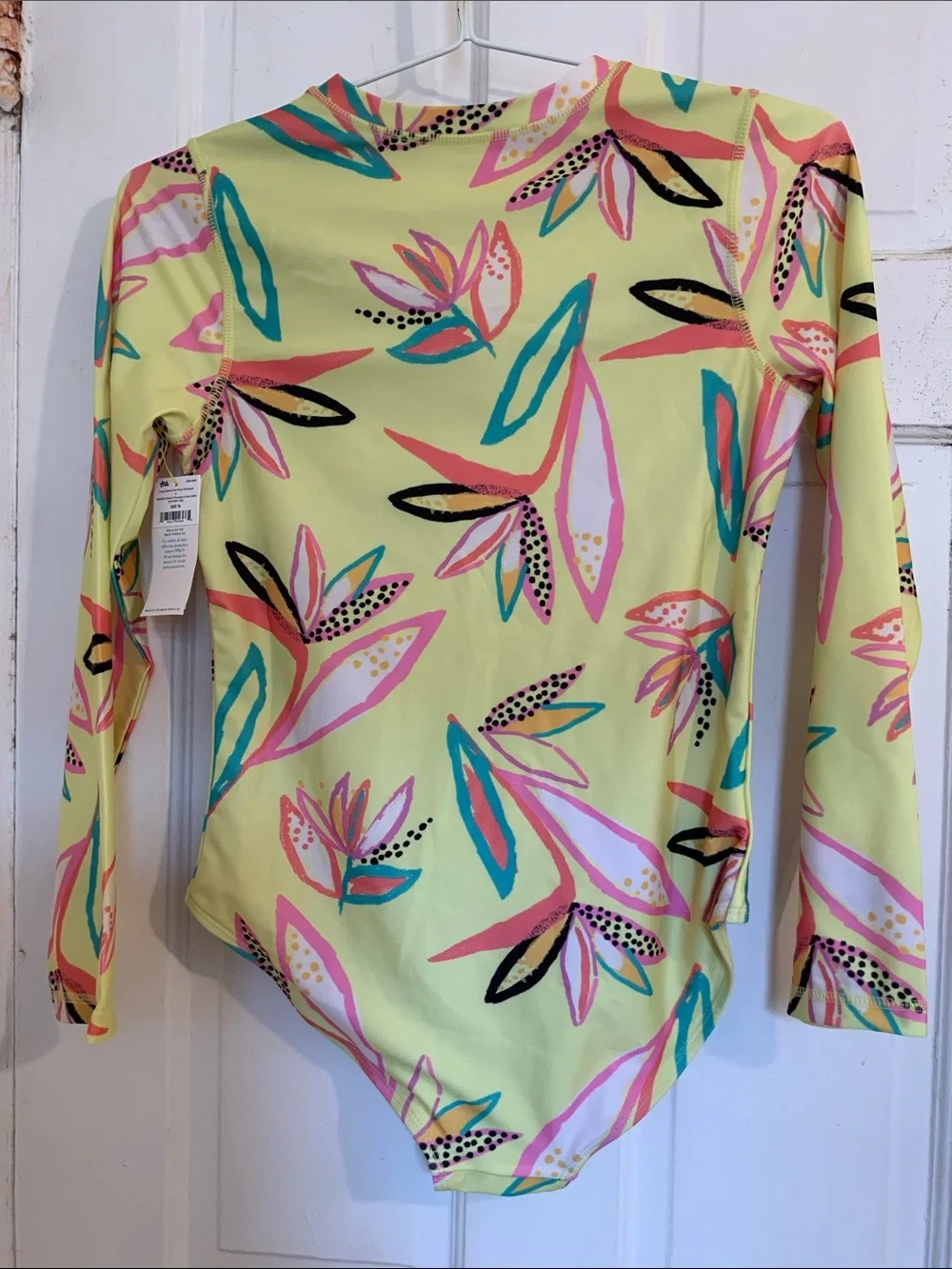 NWT Girls Long Sleeve Zip Front Floral Rash Guard Swimsuit - Yellow in size 16